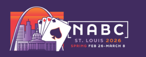 Logo for the Spring 2026 NABC in St. Louis, featuring the famed gateway arch, a skyline, and playing cards